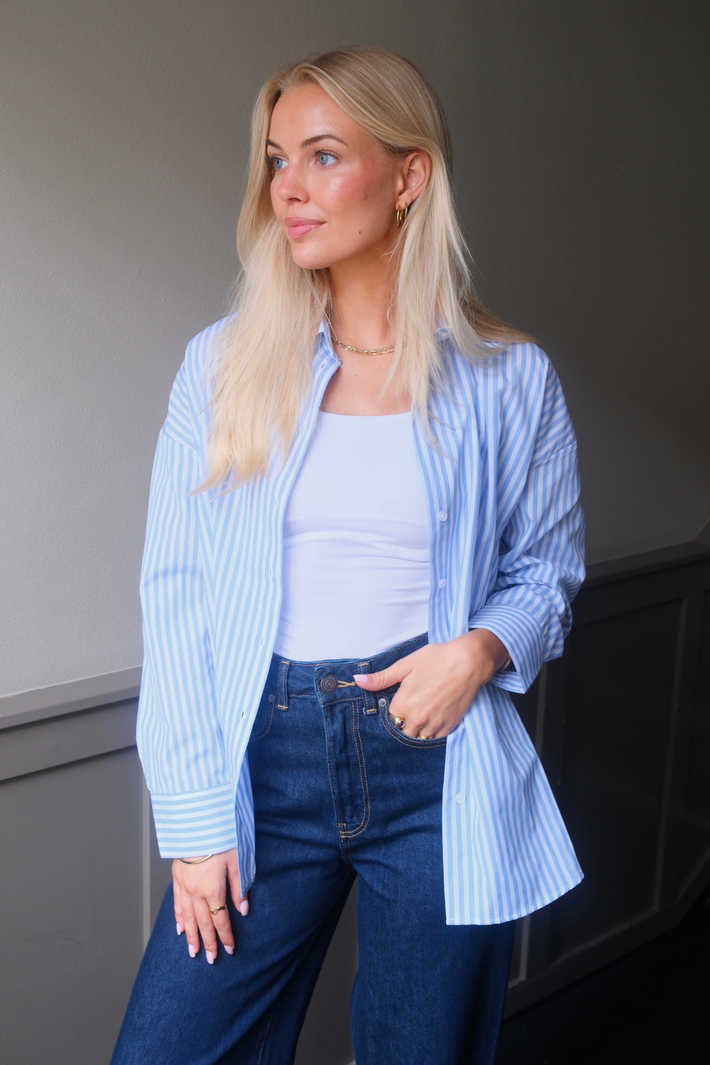 Chemise à rayures Layla - bleu clair