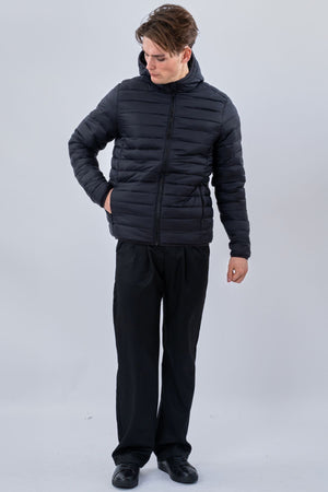 Blouson bouffant léger à capuche - Noir