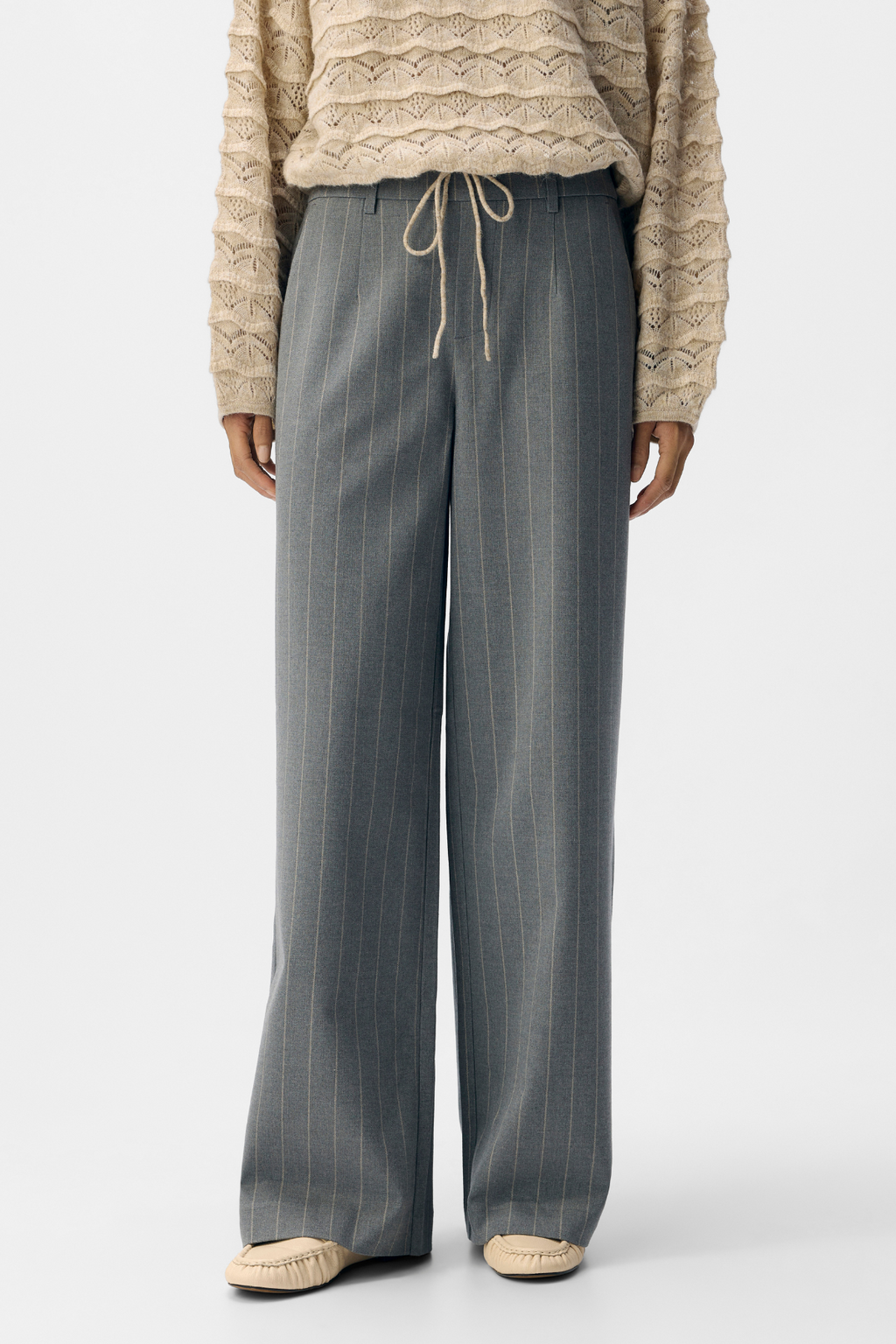 Lisa Wide Pant AOP - Melange gris moyen