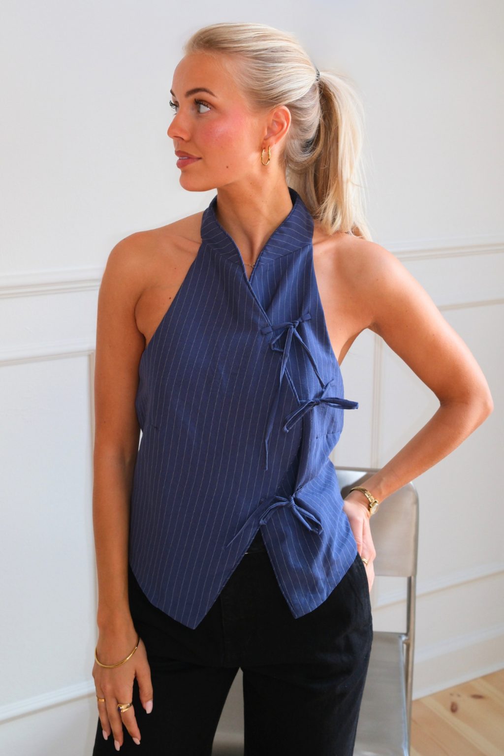 Silva Striped Top - Navy