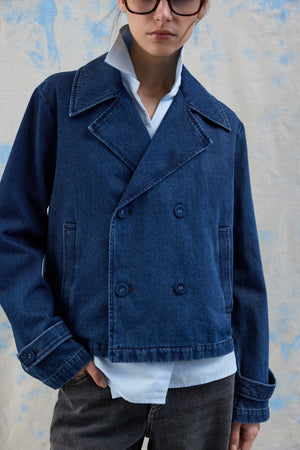 Nata Short Denim Trenchcoat - Dark Blue Denim
