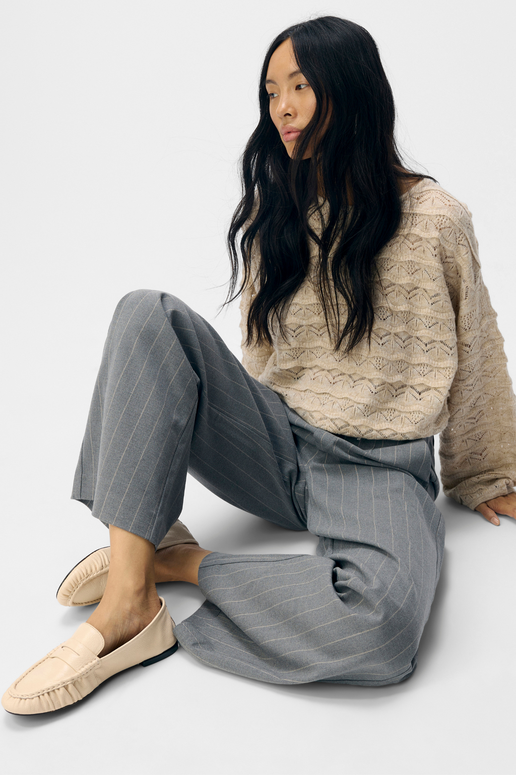 Lisa Wide Pant AOP - Melange gris moyen