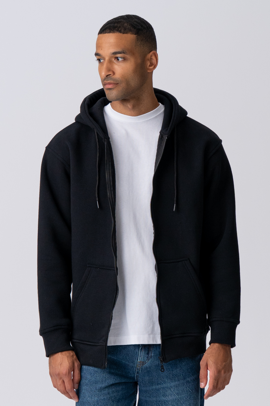 Sweat à capuche à zip détendu - noir