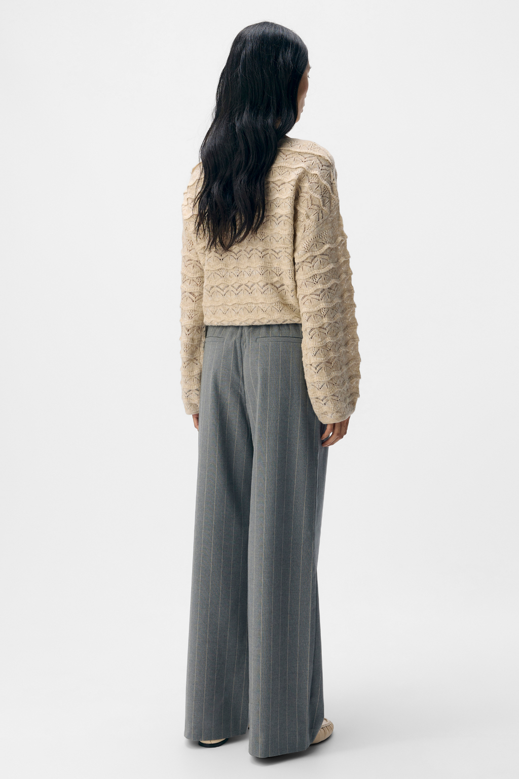 Lisa Wide Pant AOP - Melange gris moyen