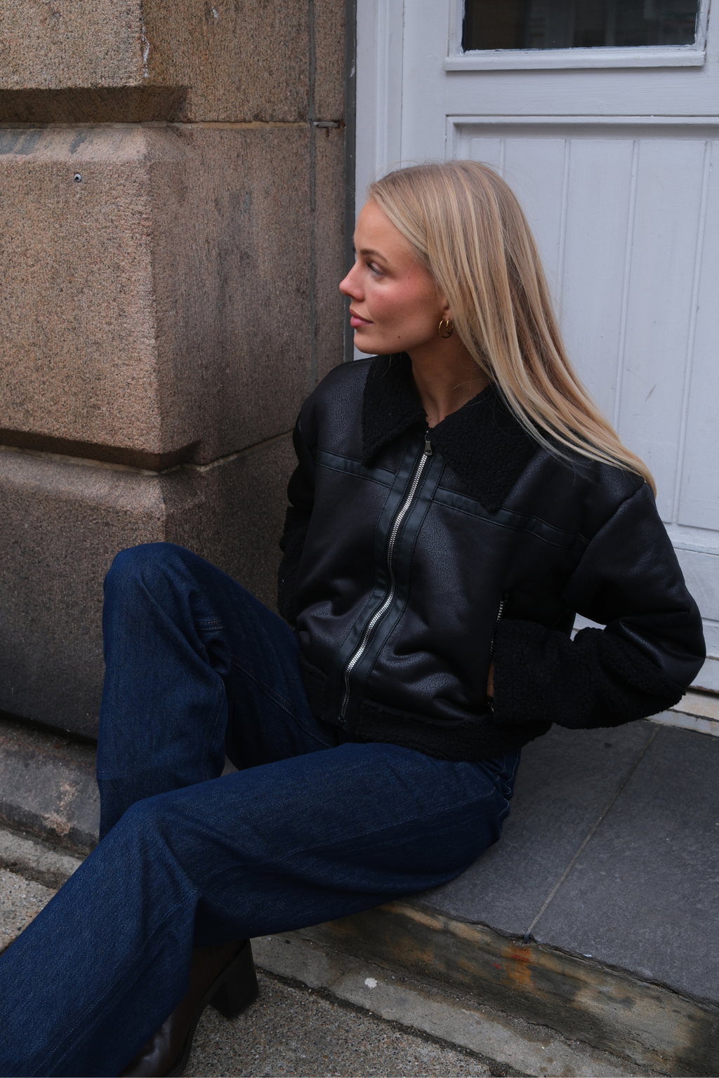 Veste de shearling de marguerite - noir / noir