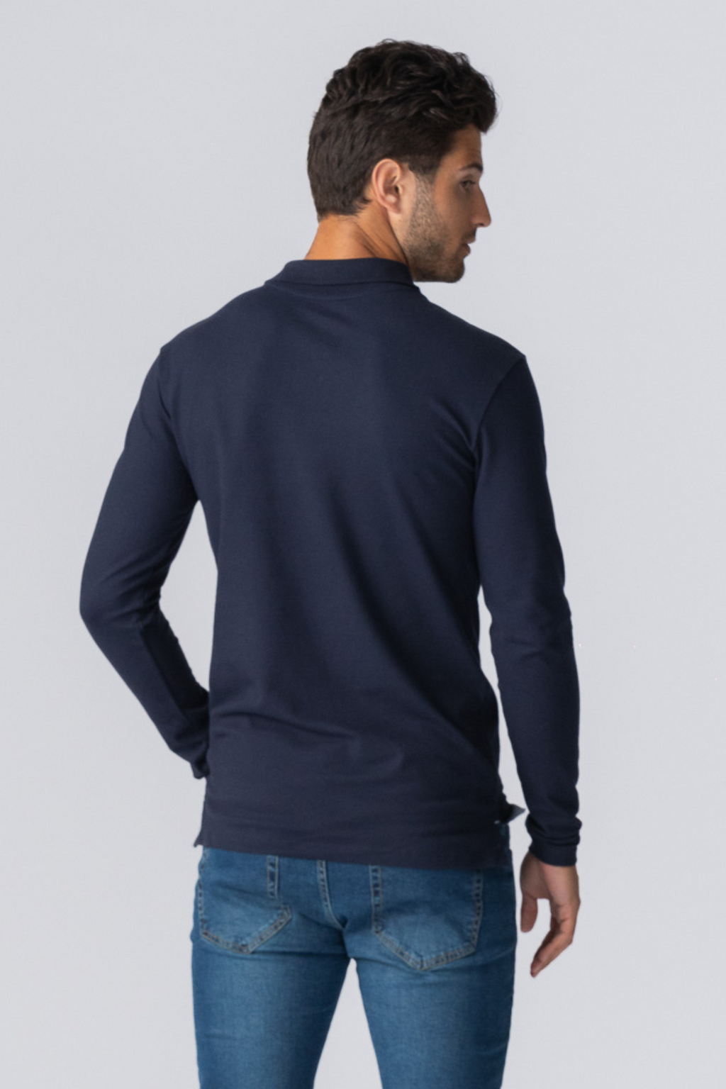 Muscle Long Sleeve Polo Shirt - Navy