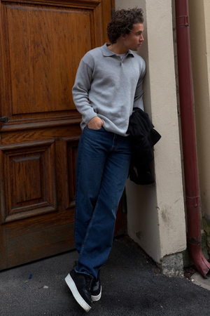 Polo à manches longues tricotées - Gray