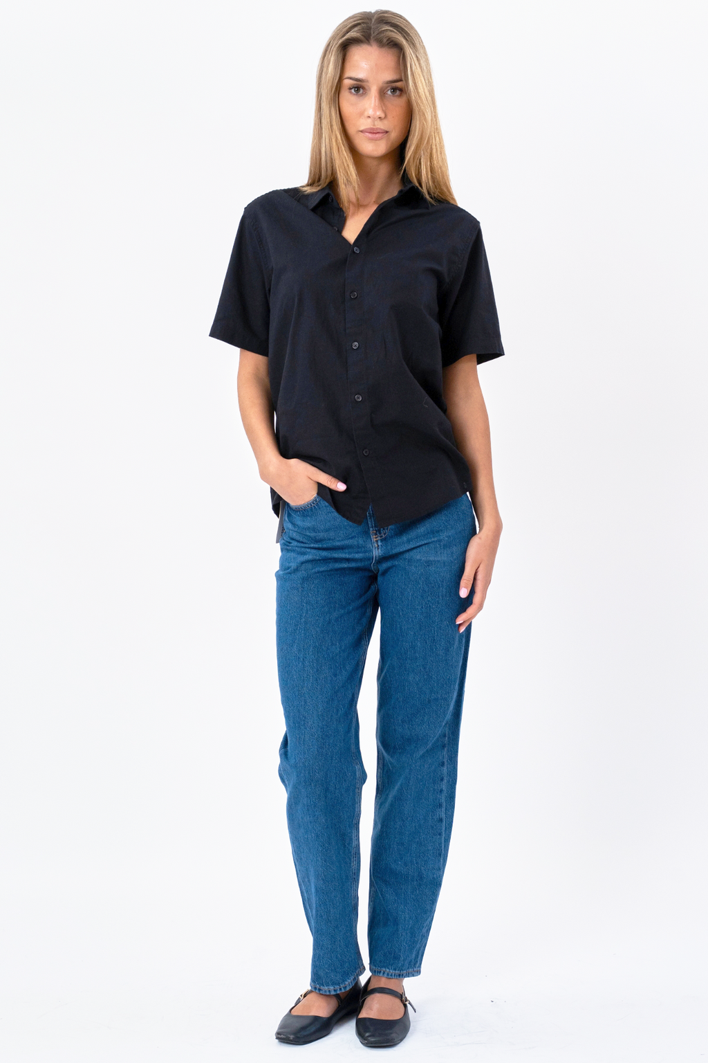 Short Sleeve Linen Shirt - Black