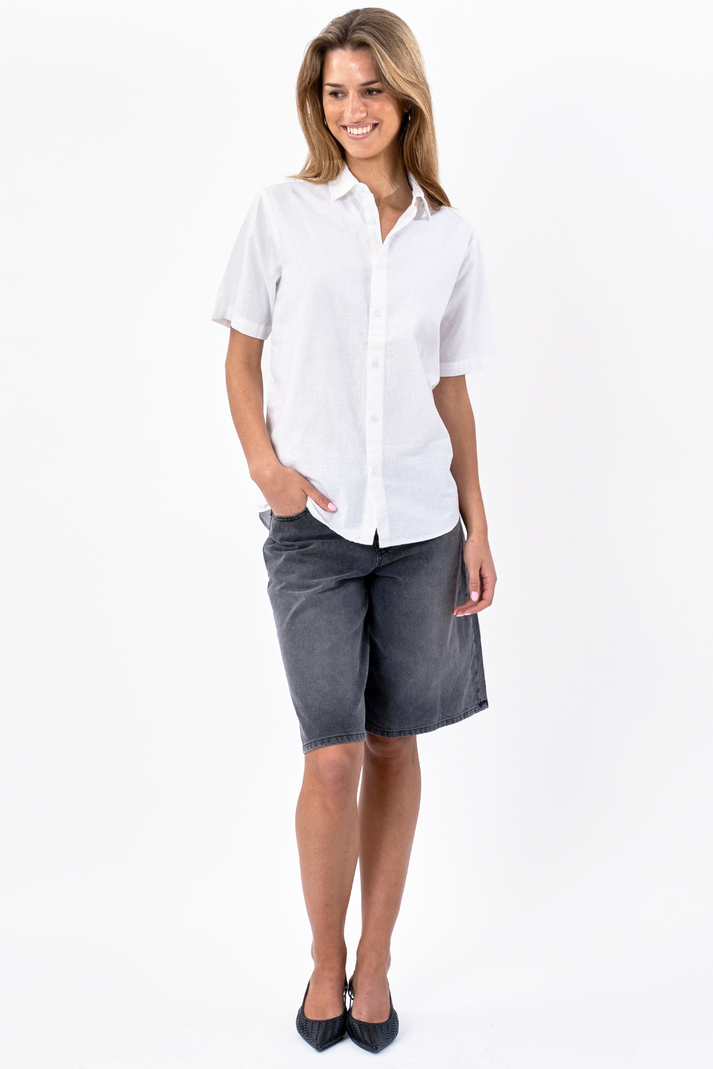 Chemise en lin à manches courtes - blanc