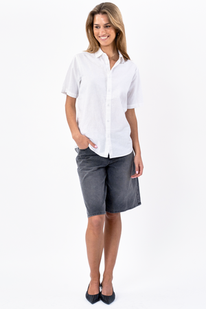 Chemise en lin à manches courtes - blanc