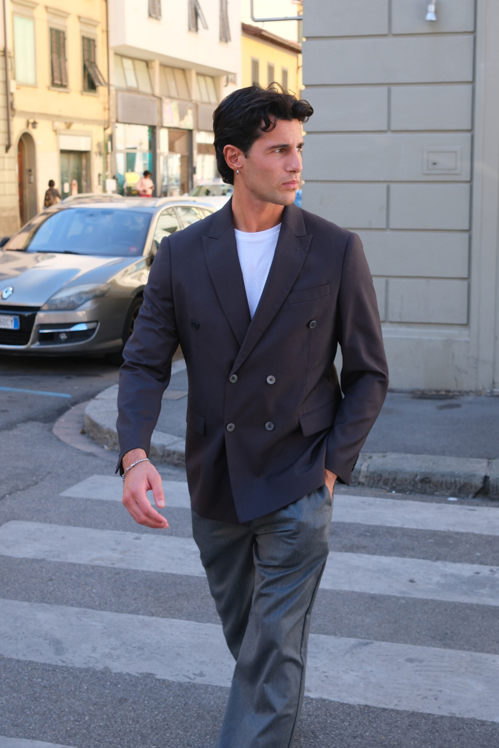 Premium Blazer à double poitrine - Grey-Brown