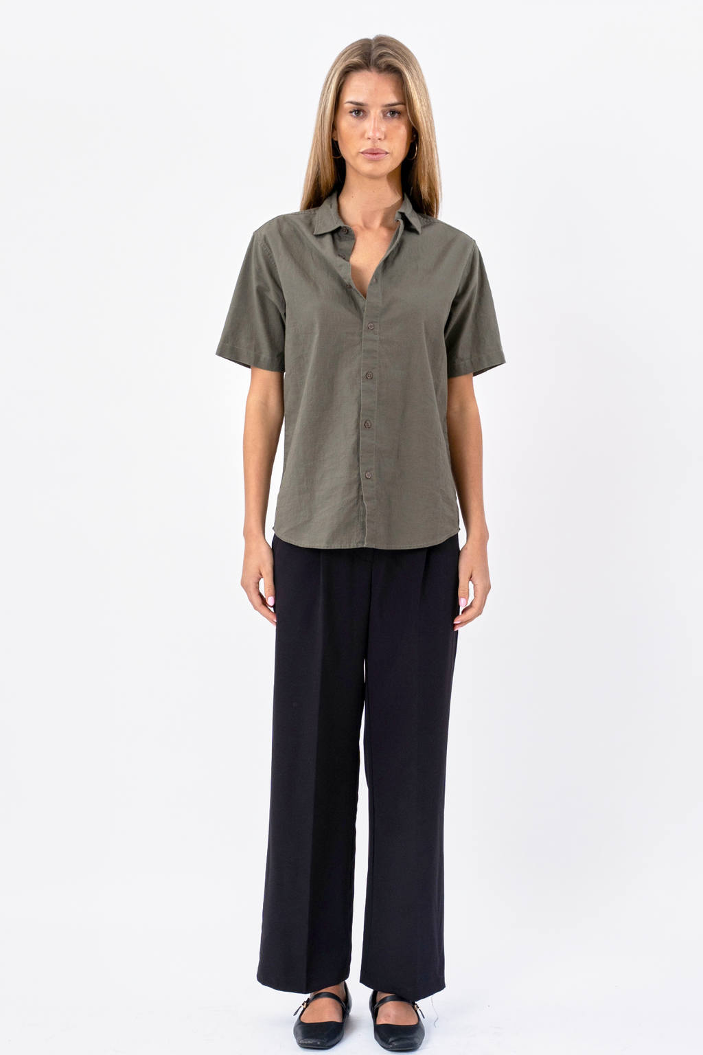 Short Sleeve Linen Shirt - Army