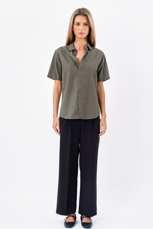 Short Sleeve Linen Shirt - Army