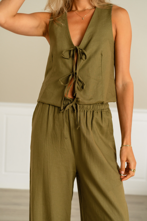 Linen Vest - Green