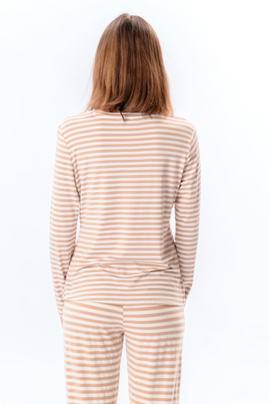 Stripped Long Sleeve Slim Fit - Beige