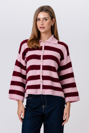 Josie Polo Knit - Rose/Bordeaux