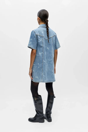 Robe courte en jean Claudia - Denim bleu clair