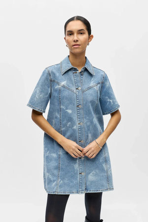Robe courte en jean Claudia - Denim bleu clair