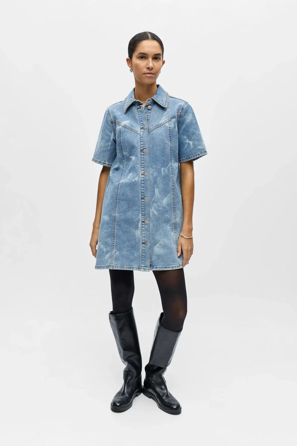 Robe courte en jean Claudia - Denim bleu clair