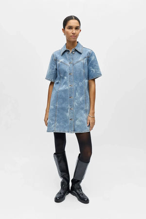 Robe courte en jean Claudia - Denim bleu clair