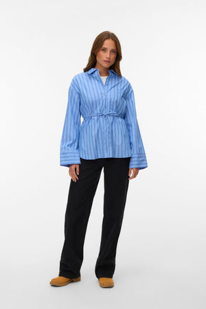 Chemise Ceinture Gina - Rayures Provence : Marine Pivoine/Blanc Neige