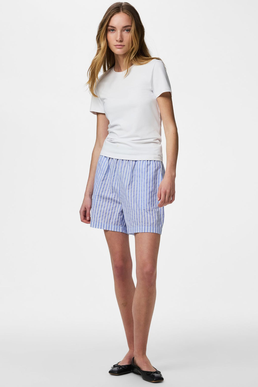 Olly taille haute Shorts - Rayures d'hortensia - Blanc brillant