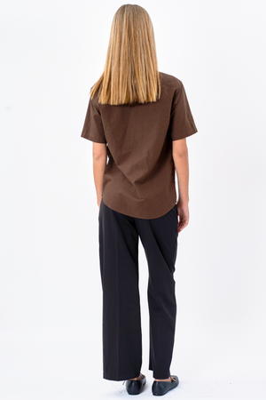 Chemise en lin à manches courtes - Marron