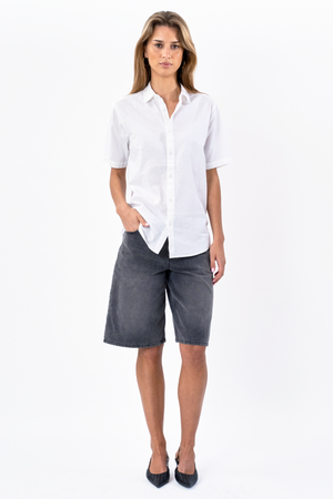 Chemise en lin à manches courtes - blanc