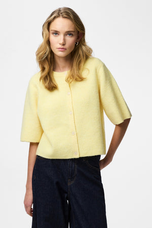 Silly O-Neck Knit Cardigan - Pale Banana Melange