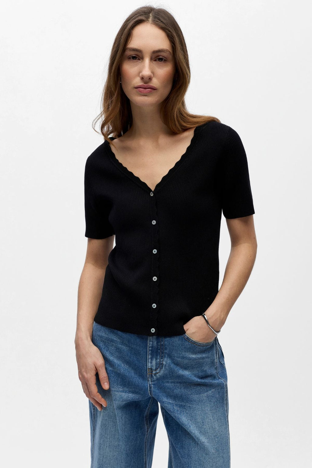 Cardigan Col V Kelly Re - Noir