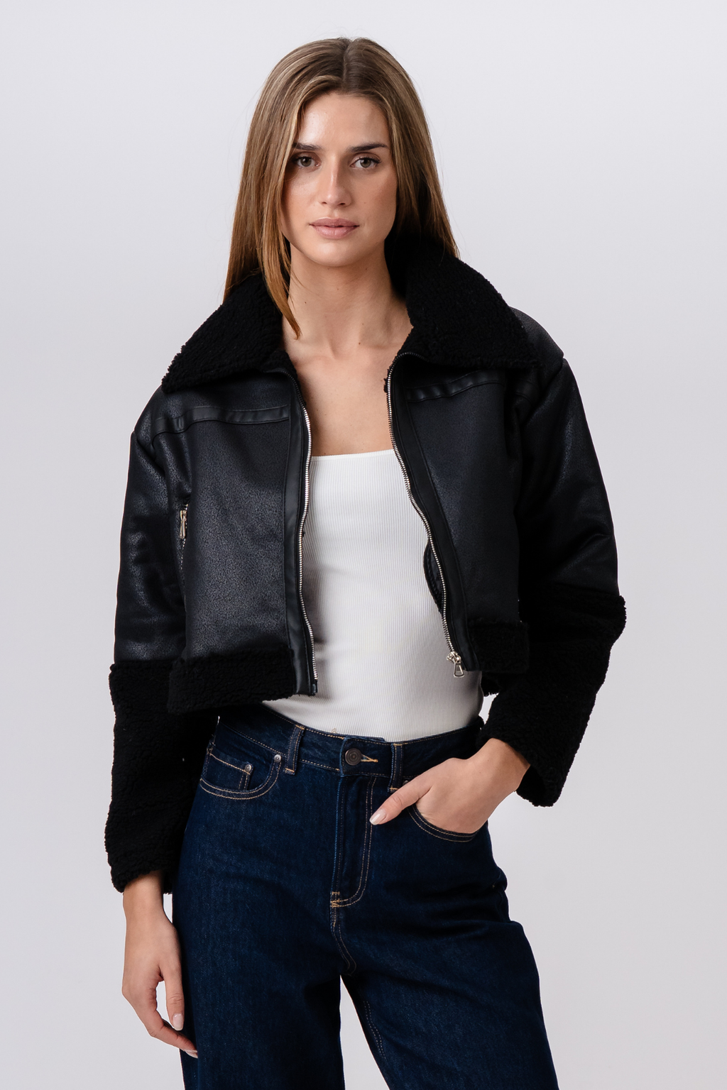 Veste de shearling de marguerite - noir / noir