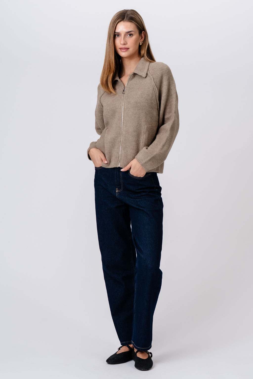 Fermeture éclair en tricot Selma - Beige