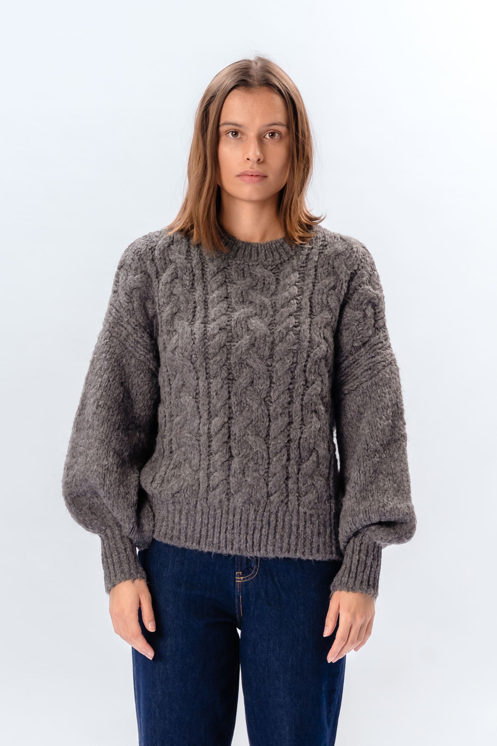 Emma Cable Knit - Gris Moyen