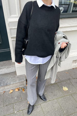 Lisa Wide Pant AOP - Melange gris moyen