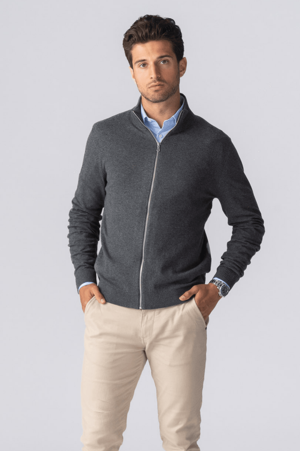 Cardigan zippé à pullover - Mélange anthracite