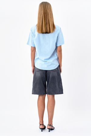 Chemise en lin à manches courtes - bleu clair