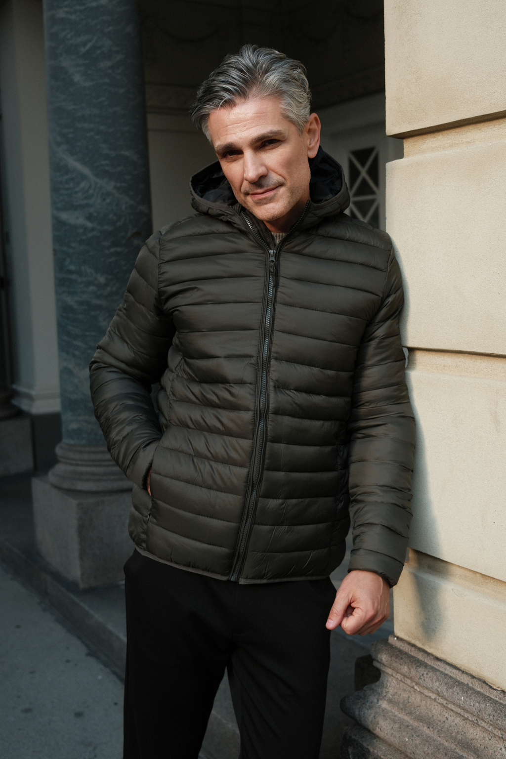 Blouson bouffant léger à capuche - Olive