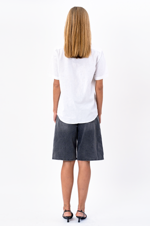 Chemise en lin à manches courtes - blanc