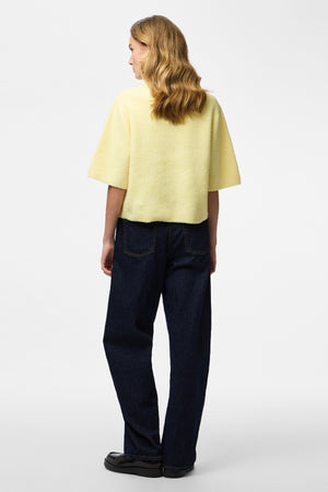 Silly O-Neck Knit Cardigan - Pale Banana Melange