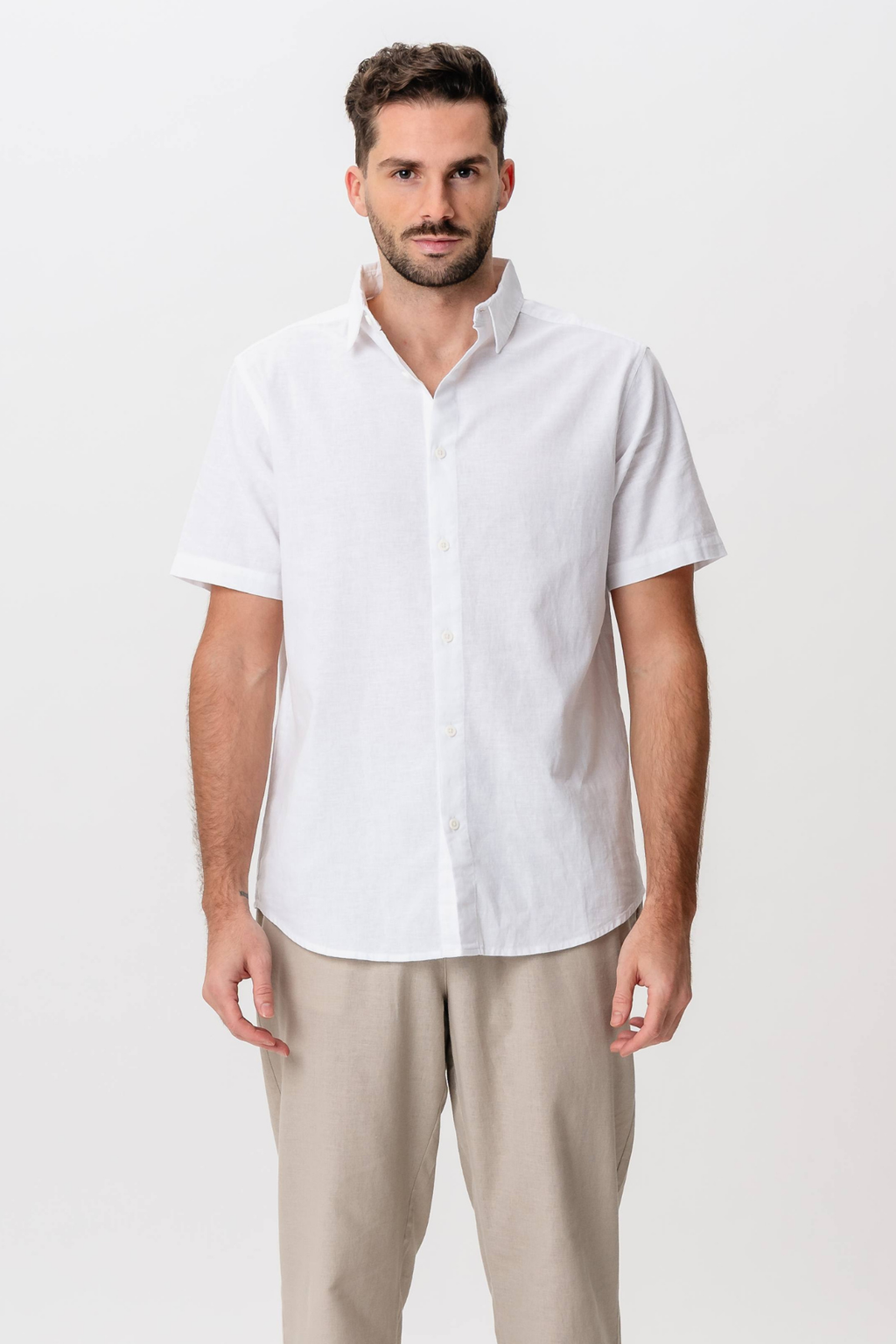 Short Sleeve Linen Shirt - White