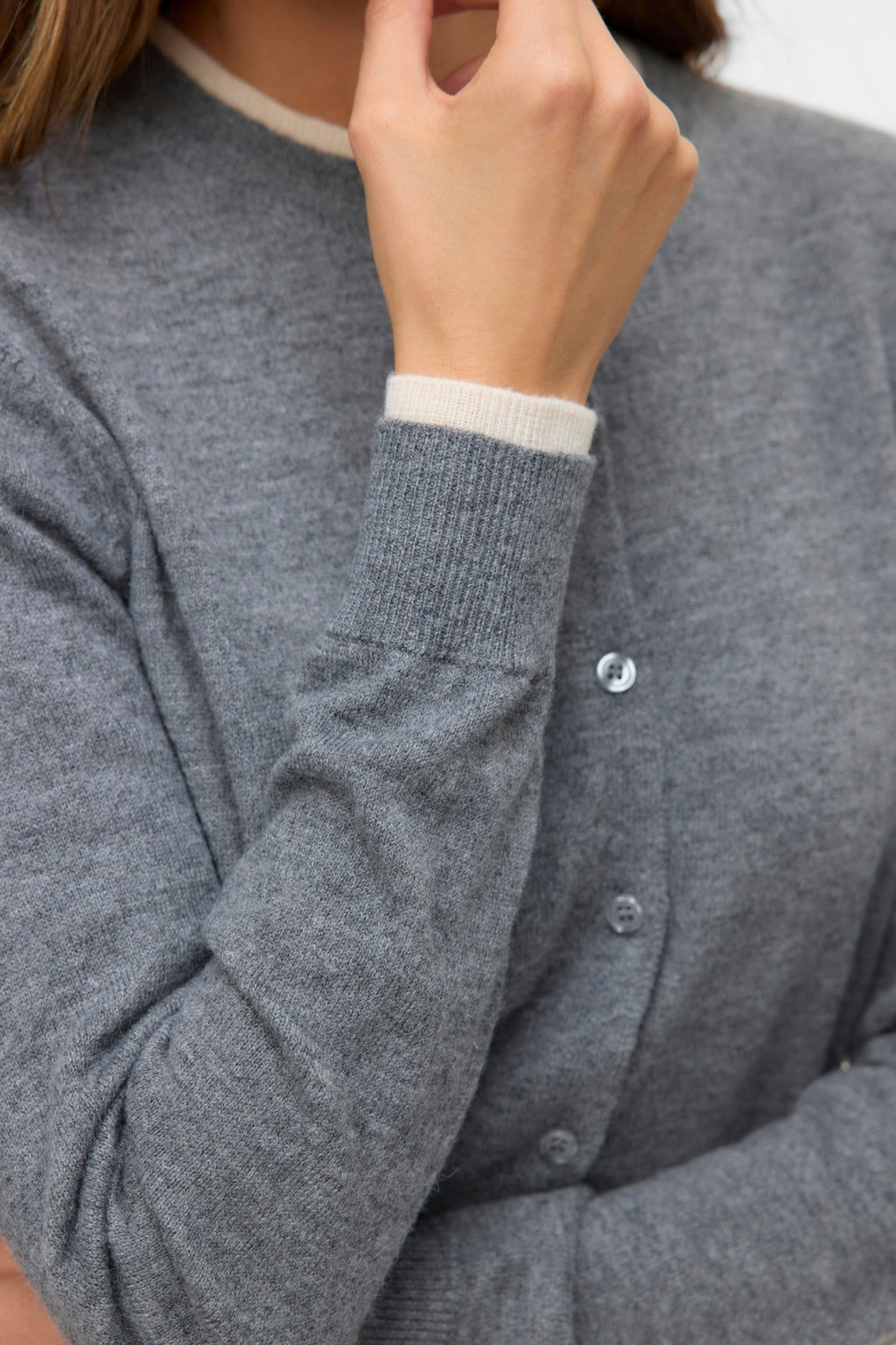 Magnifique cardigan à col rond - Gris moyen mélangé w. Bouleau