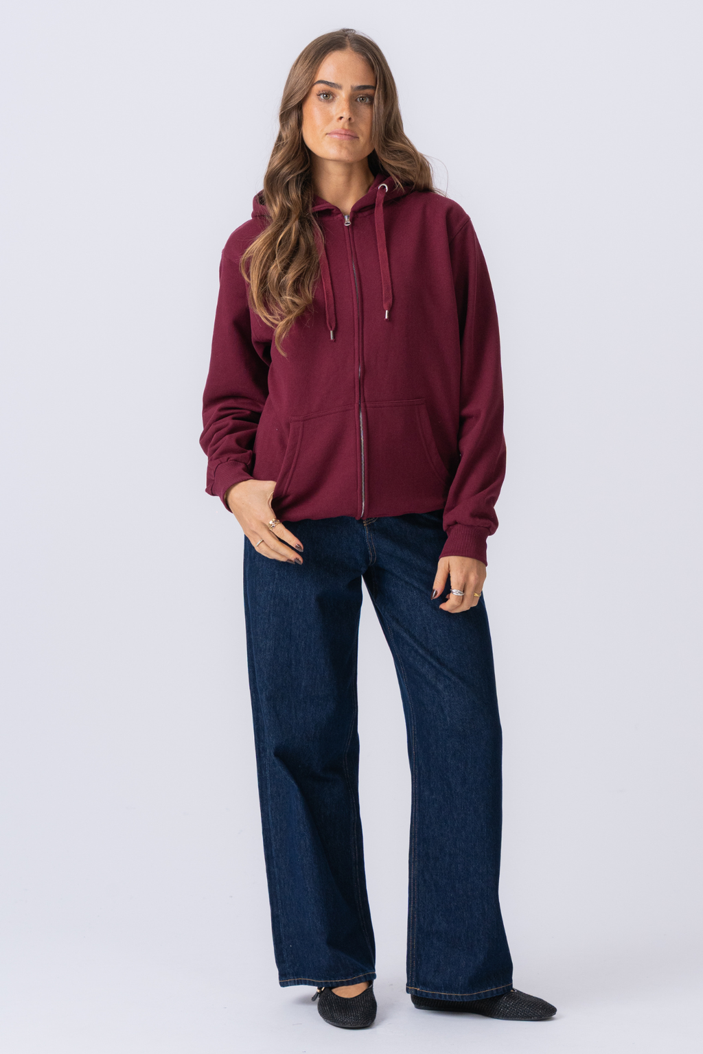 Sweat à capuche Zip de base - Bourgogne