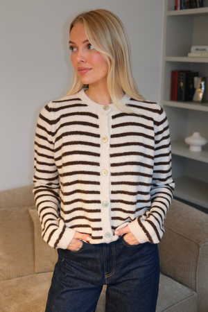 Cardigan en tricot rayé Cizette - Blanc cassé/Marron