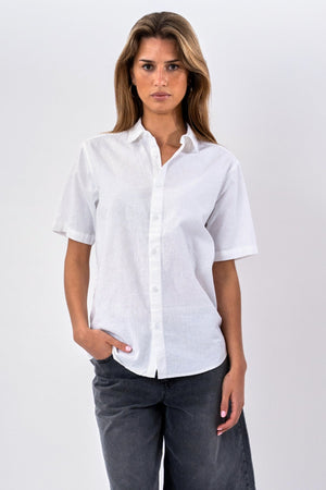 Short Sleeve Linen Shirt - White