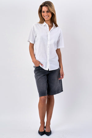 Short Sleeve Linen Shirt - White