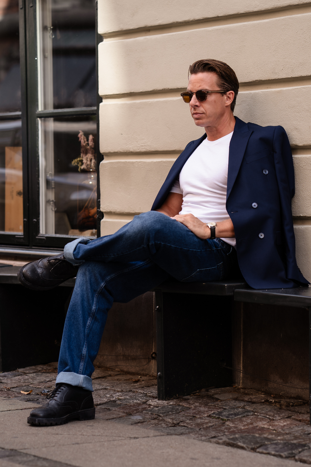 Premium Blazer à double poitrine - Marine