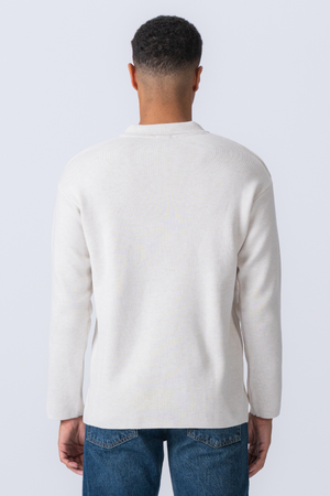 Knitted Long Sleeve Polo - White