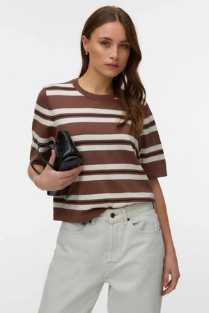 Pull surdimensionné 2/4 col rond Silje - Rayures marron cacao : bouleau et torti chocolat