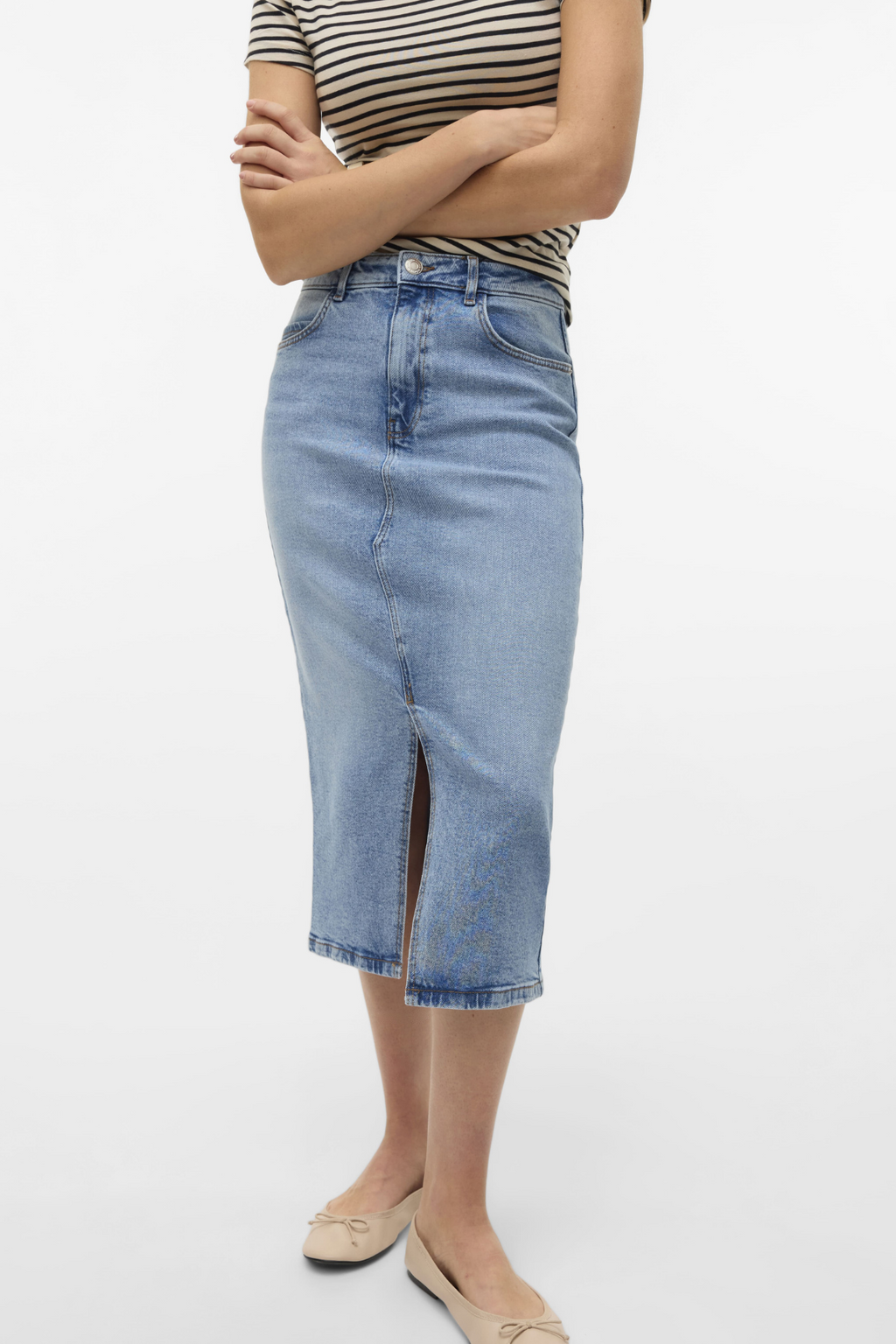 Natalie Midi Skirt - Light Blue Denim