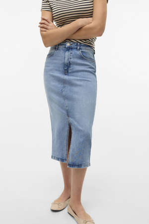 Natalie Midi Skirt - Light Blue Denim